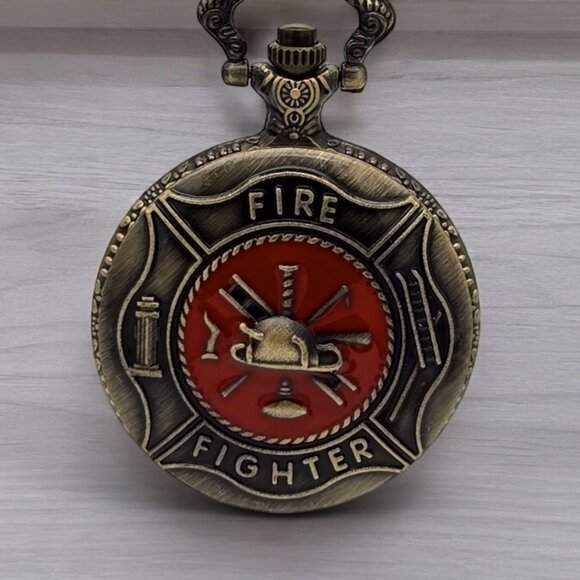 Firefighter Pocket Watch Gift Bronze First Responders Fireman Retirement Fire - Picture 1 of 9